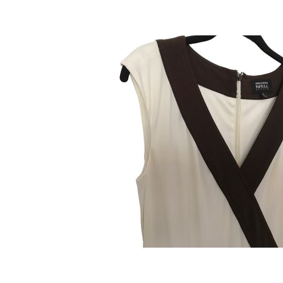 Adrianna Papell Dress Womens Petite Size 6P Brown Cream V-neck Cross Shift - Picture 5 of 15